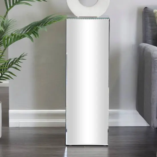 Silver Wood Mirrored Pedestal Table 10" x 10" x 30" {7}