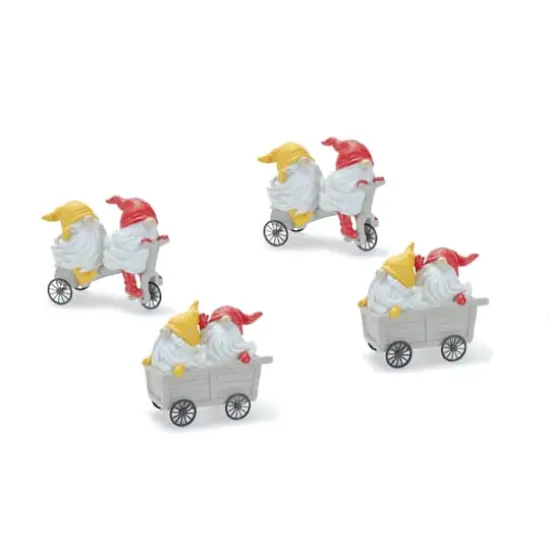 Whimsical Garden Gnomes Riding a Scooter & Wheelbarrow Figurines Set {1}