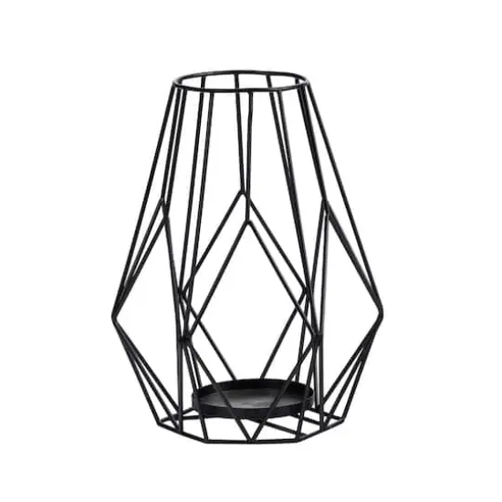 13" Geometric Black Metal Wire Votive Tea Lantern Candle Holder {1}