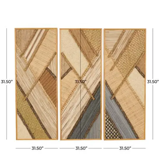 Brown Handmade Geometric Textured Mixed Media Diagonal Wall D&eacute;cor Set {9}