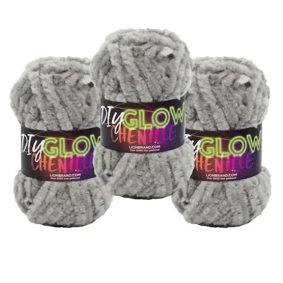 3 Pack Lion Brand&reg; DIY Glow Chenille Yarn Grey {1}