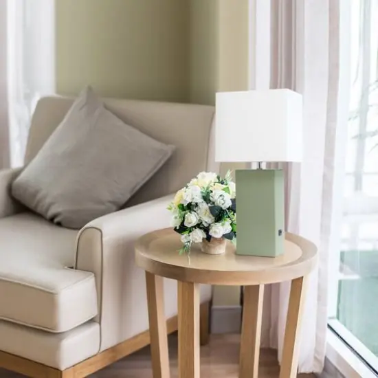 Lalia Home Lexington 21" Sage Green Leather Base Table Lamp with USB Port {6}