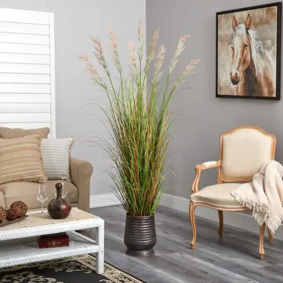 6ft. Grass Plant in Ribbed Metal Planter {5}