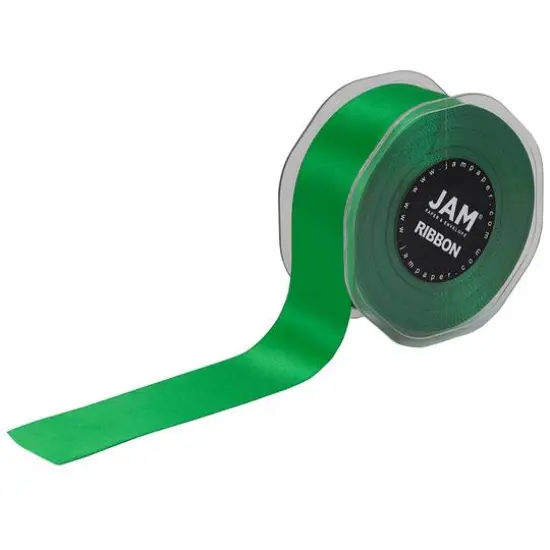 JAM Paper 1.5" x 25yd. Double Faced Satin Ribbon Emerald {1}