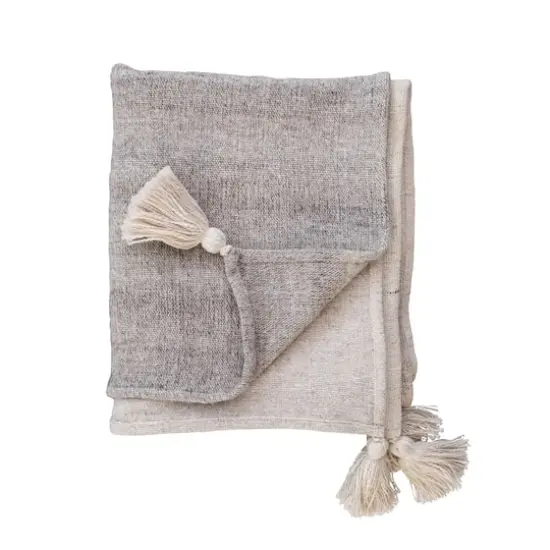 Hello Honey® Natural & Gray Patchwork Throw Blanket with Tassels {10}