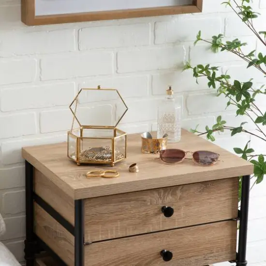 Home Details Vintage Mirrored Bottom Gold Hexagonal Glass Keepsake Box {4}