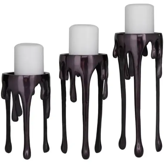 CosmoLiving by Cosmopolitan Black Aluminum Pillar Candle Holder with Dripping Melting Designed Legs Set {1}