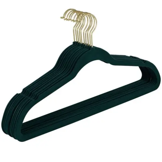 Simplify Super Slim Velvet Hangers with Gold Hook, 10ct. Emerald {1}