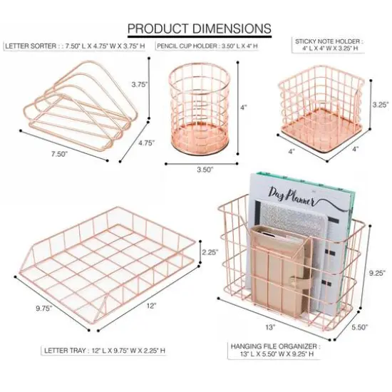 Sorbus 5-Piece Desk Organizer Set for Home & Office Copper {6}