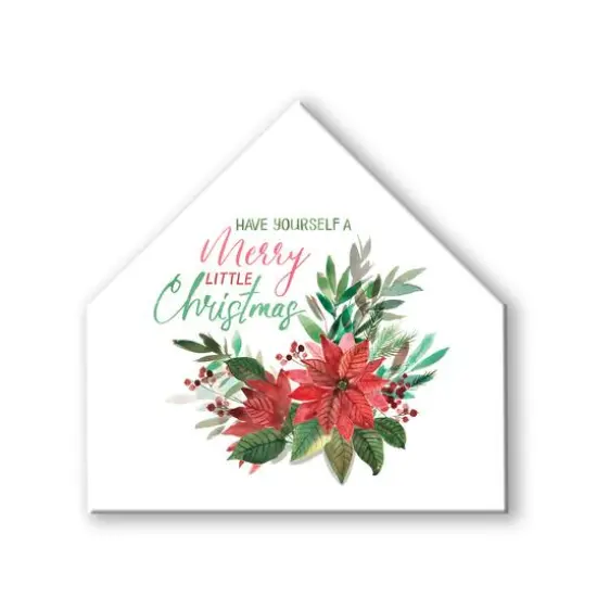 Merry Little Christmas House Shaped Canvas Wall Art {1}