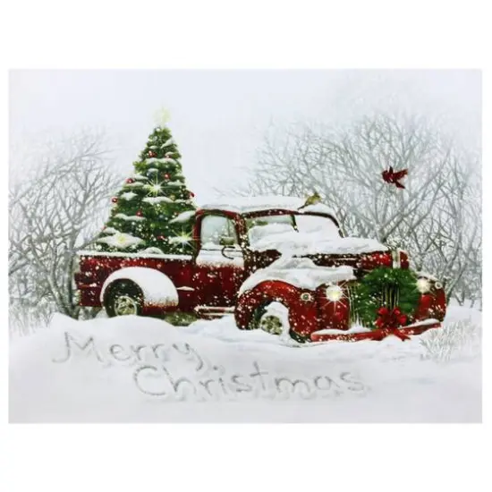 LED Lighted Truck & Tree Christmas Canvas Wall Art {7}