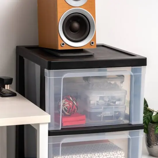 IRIS&reg; 32.5" Black & Clear 4-Drawer Narrow Plastic Storage Carts, 2ct. {6}