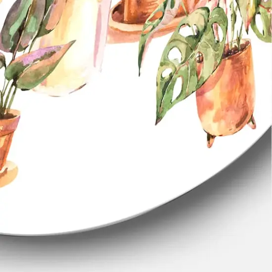 Designart - Indoor House Plants Urban Jungle I - Traditional Metal Circle Wall Art {5}