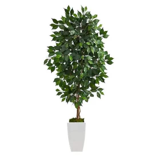 4.5ft. Ficus Artificial Tree in White Metal Planter {1}