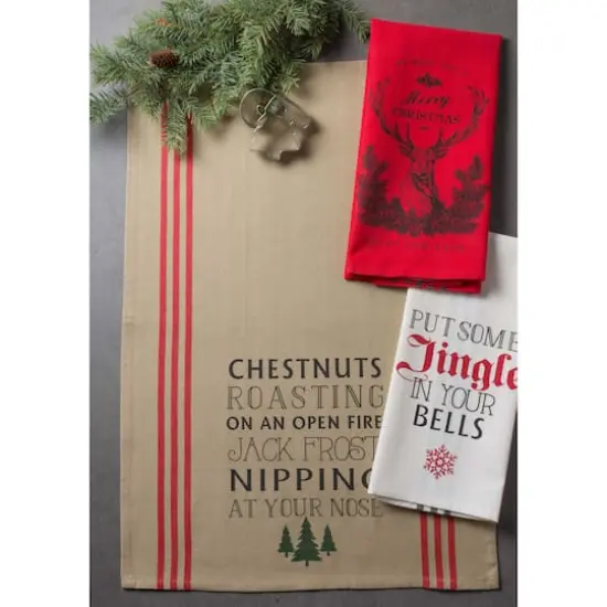 DII&reg; Assorted Stag Christmas Print Dishtowel Set {4}