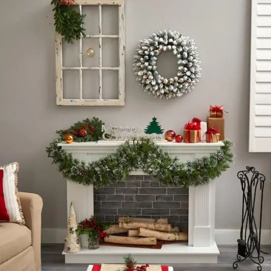 24" White LED Lights Flocked Artificial Christmas Wreath {7}