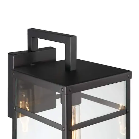 Hello Honey&reg; Blake Black Modern Metal & Clear Glass Paneled Wall Mounted Outdoor Light {4}