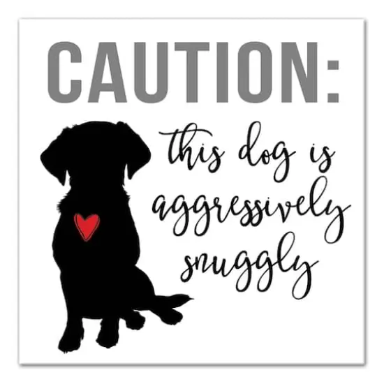 Caution Dog Snuggles Canvas Wall Art {1}