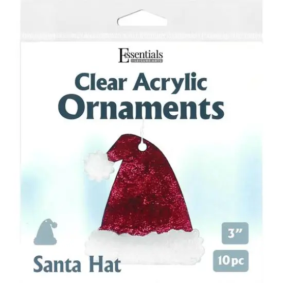 Essentials by Leisure Arts 3" Santa Hat Clear Acrylic Ornaments, 10ct. {1}