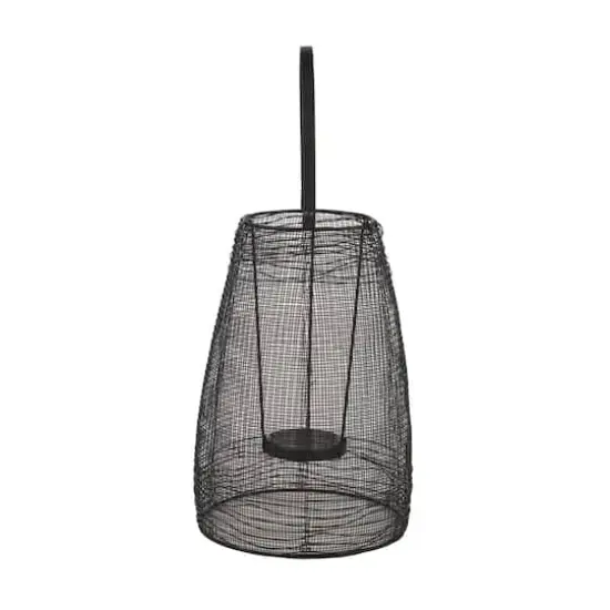 Black Iron Modern Candle Holder Lantern, 13" x 8" x 8" {4}