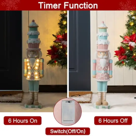 Glitzhome&reg; 28" Lighted Resin Christmas Cupcake Nutcracker Porch Decor with Timer {7}