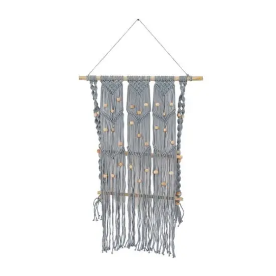Gray Cotton Handmade 2 Shelves Macrame Wall Shelf 25" x 6" x 47" {6}
