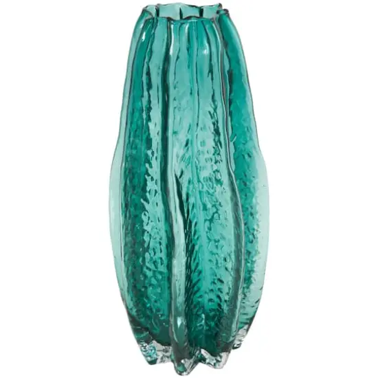 12" Green Wavy Glass Vase {1}