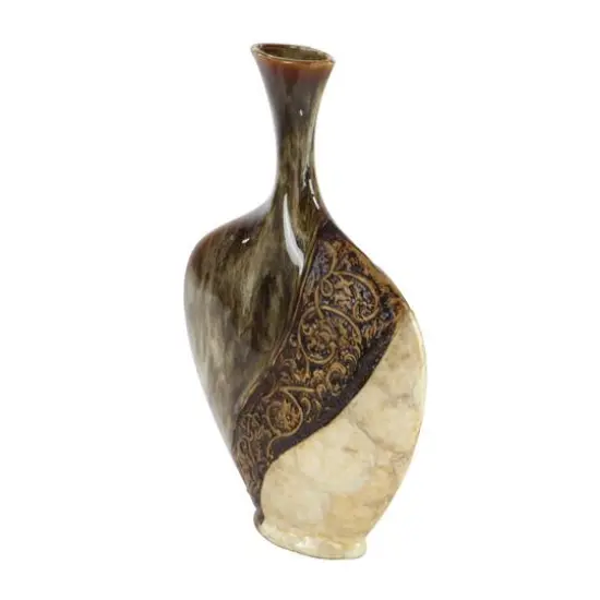 Brown Ceramic Traditional Vase, 18" x 11" x 3" {6}