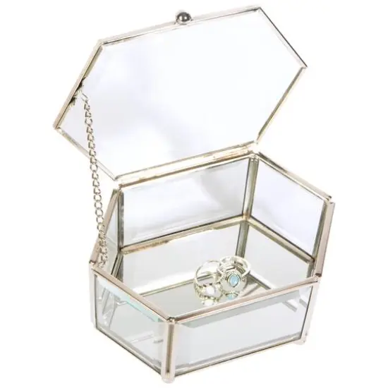 Home Details Silver Vintage Mirrored Bottom Diamond Shape Glass Keepsake Box {4}