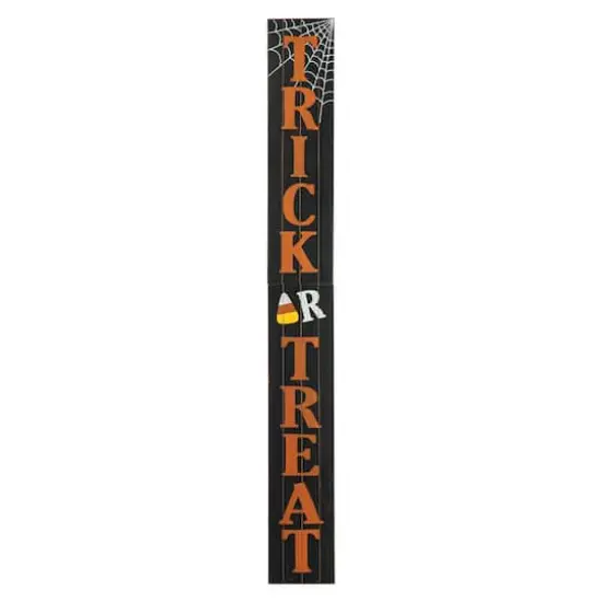 Glitzhome® Orange & Black Wooden Trick or Treat Porch Sign {1}