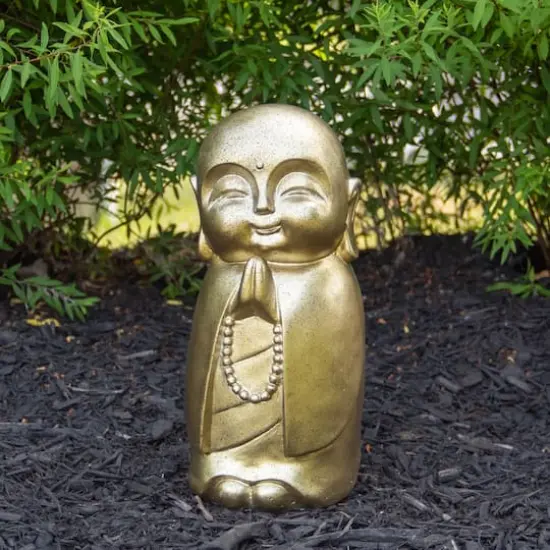 11.5" Golden Buddhist Monk Outdoor Garden Statue {3}