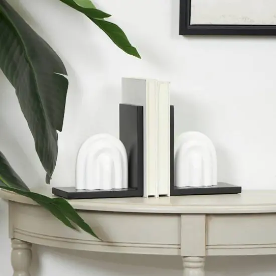 7" White MDF Abstract Layered Arched Bookends with Black Stands Set {3}