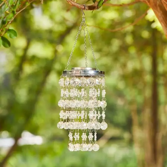 Glitzhome&reg; 18.75" Solar Lit Beaded Wind Chimes, 2ct. Transparent {6}