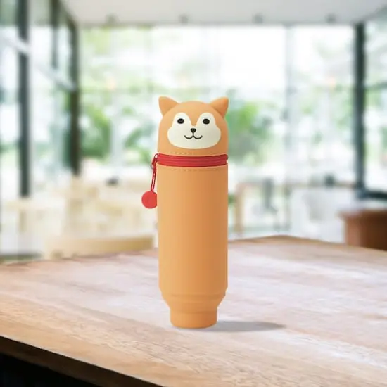 PuniLabo 9" Stand Up Silicone Animal Pen Case Tan Shiba Dog {3}