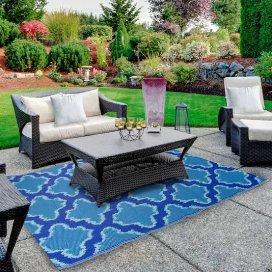 Blue Quatrefoil Rectangular Outdoor Area Rug, 4ft. x 6ft. {3}