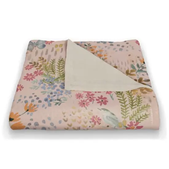 Butterfly Bird Floral Coral Fleece Blanket Pink {3}