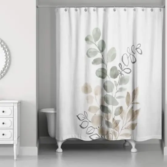 Sage Tan Leaves 71" x 74" Shower Curtain {1}