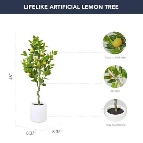 American Art Decor 5ft. Realistic Artificial Lemon Tree in White Pot {5}