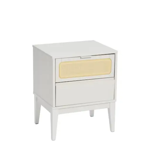 Hello Honey&reg; Crawford 24" Solid Wood Nightstand with Storage Drawers and Cane Detail White {1}