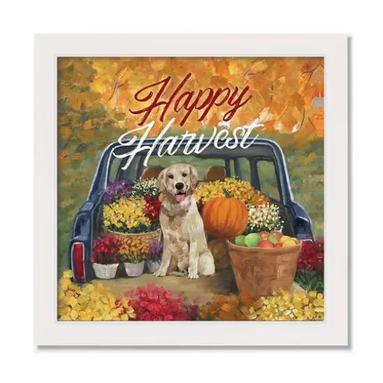 Happy Harvest White Framed Canvas Wall Hanging {1}