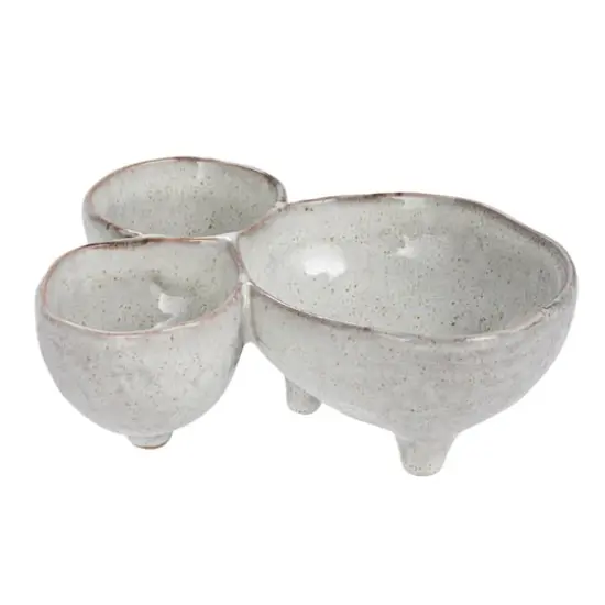 Hello Honey® 8" Cream 3-Section Stoneware Footed Serving Dish {1}