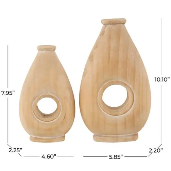 Brown Wood Teardrop Vase with Cutout Center Set {8}