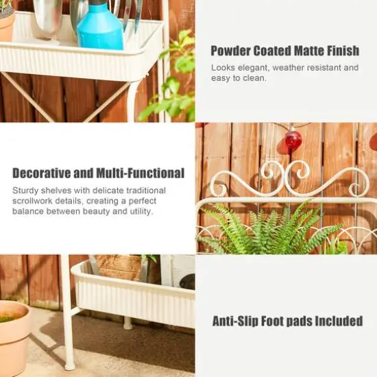 Glitzhome&reg; 68" 3-Tier White Metal Shelf Planter Stand {6}