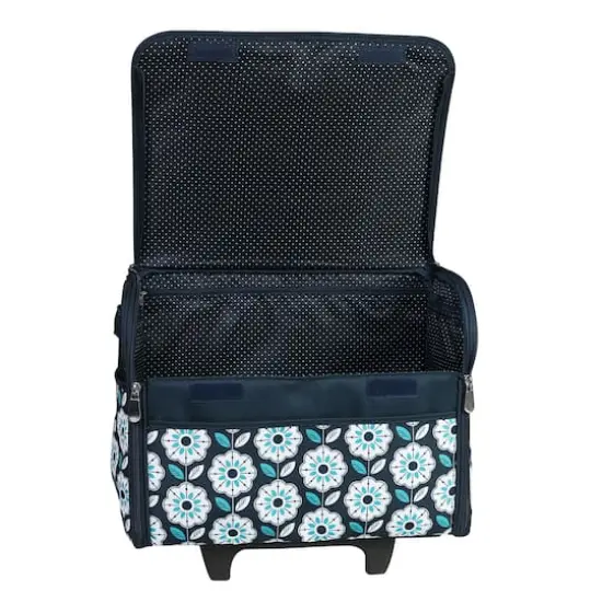 Everything Mary Collapsible Teal Floral Print Rolling Sewing Machine Tote {4}