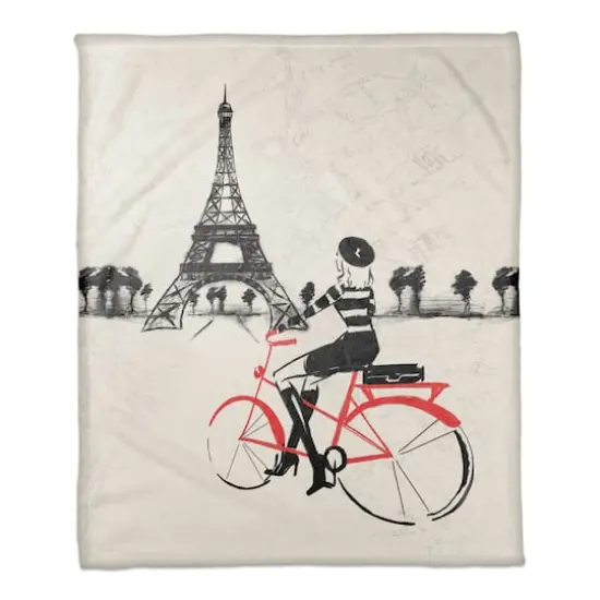Parisian Red Bike 50" x 60" Coral Fleece Blanket {1}