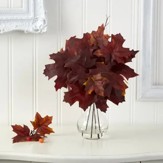 10" Autumn Maple Leaf Plant in Glass Planter {4}