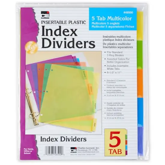 Charles Leonard Assorted Color 5-Tab Index Dividers, 12 Packs of 5 {3}