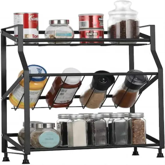 NEX&trade; 3-Tier Freestanding Metal Spice Rack Organizer Black {1}