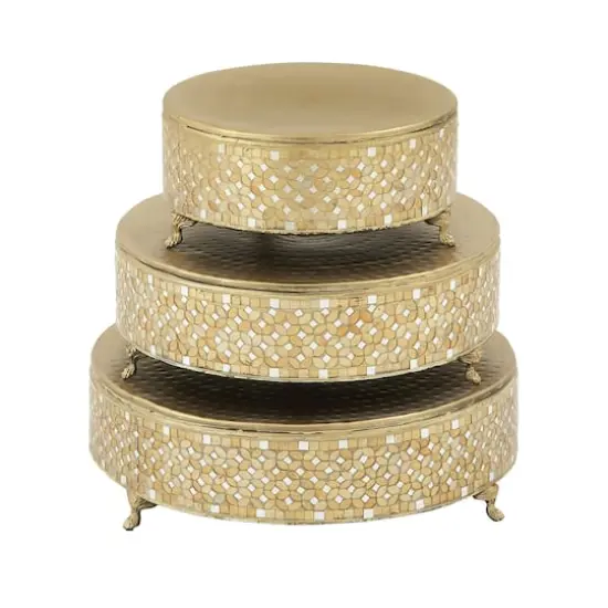 Gold Glam Round Metal & Glass Mosaic Cake Stand, 3ct. {1}