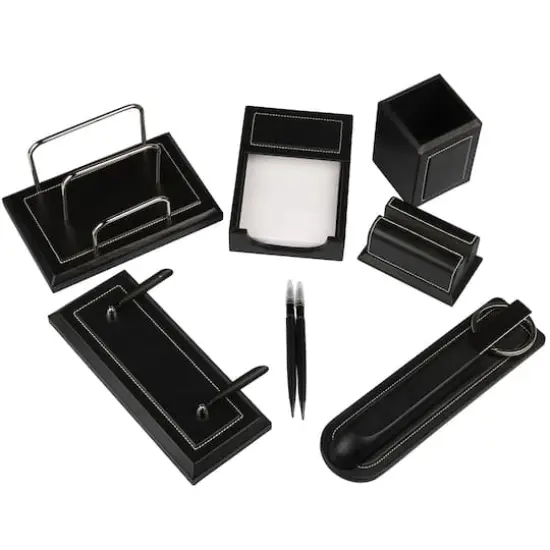 JAM Paper Black Leather Office Supply Set {1}
